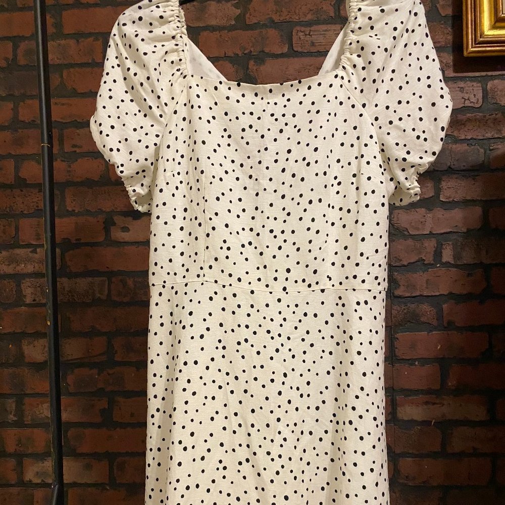 LOFT White Polka dot Babydoll Dress, Business, Picnic